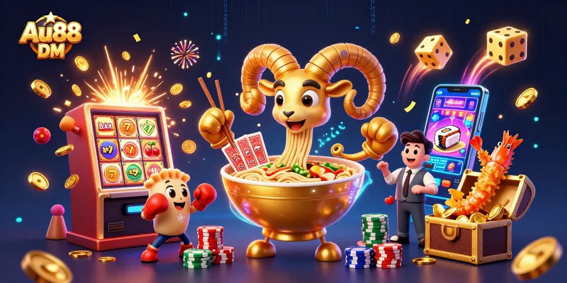 Join the fun at Au88 DM with a dynamic casino scene highlighting exciting jackpots and vibrant gameplay.