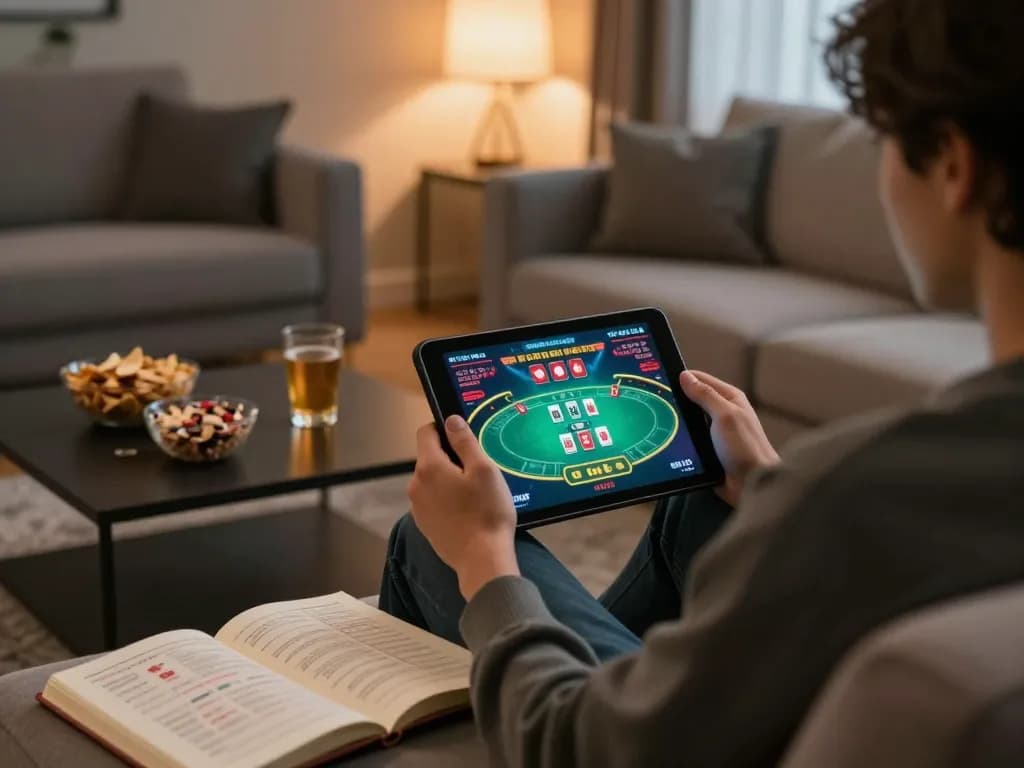 Engaging online poker gameplay on 88xx shown on tablet in a cozy home environment