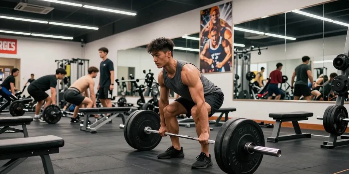 Prime Pharma Steroiden showcased in a dynamic gym scene, featuring a bodybuilder deadlifting weights, representing strength and fitness.
