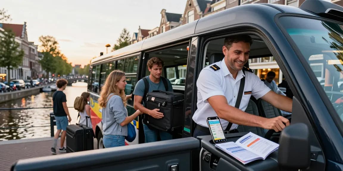 Taxi bus Amsterdam providing spacious, reliable transportation with friendly driver.