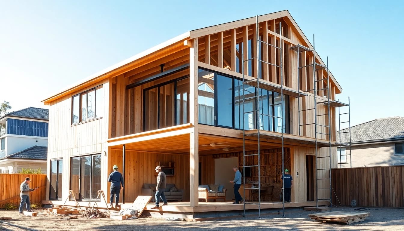 House extension construction showcasing modern design and sustainable features in Melbourne.