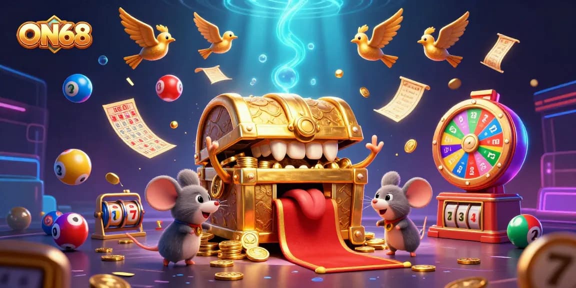 Experience thrilling riches at ON68 with vibrant lottery scenes and interactive gaming elements.