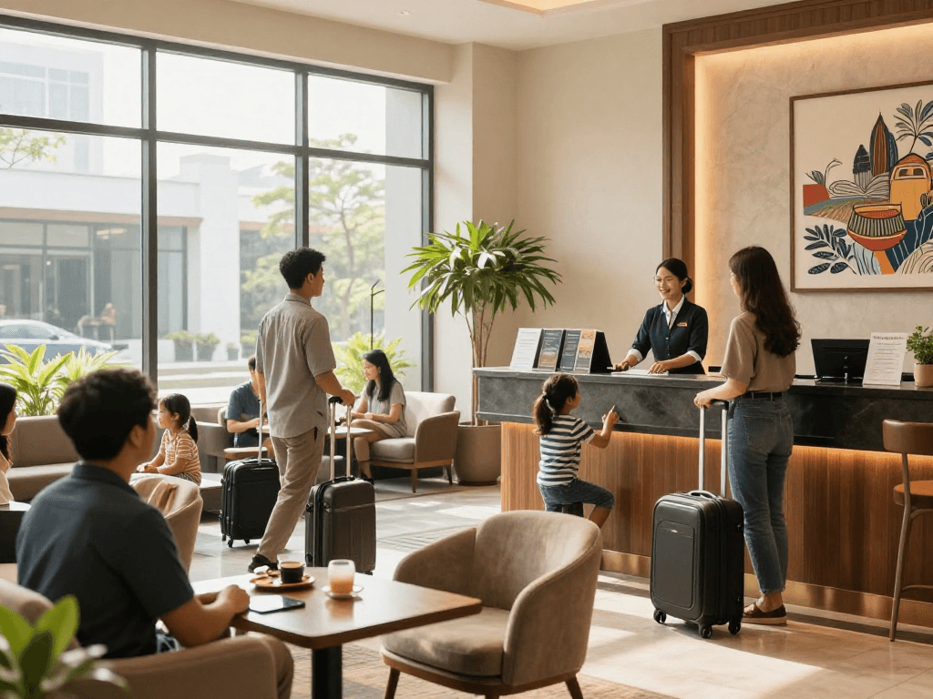 rokok88 super inviting hotel lobby with warm ambiance and friendly service