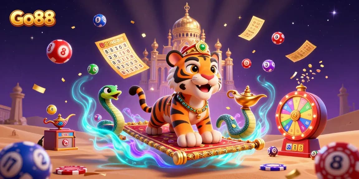 Experience the thrill of Go88 with a vibrant casino adventure featuring a tiger sultan and magical elements.