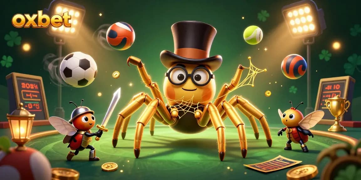 Engage with OXBET as a golden tarantula and beetle knight represent the vibrancy of sports betting.