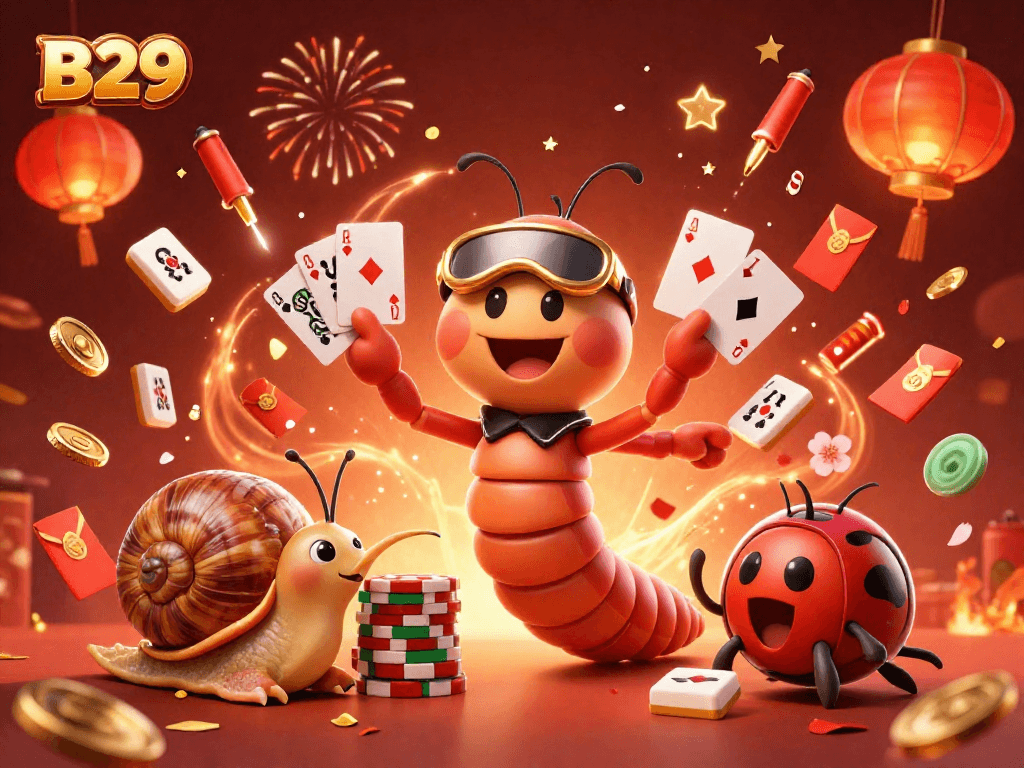 Experience the thrilling games at B29 with vibrant casino elements and unique characters.