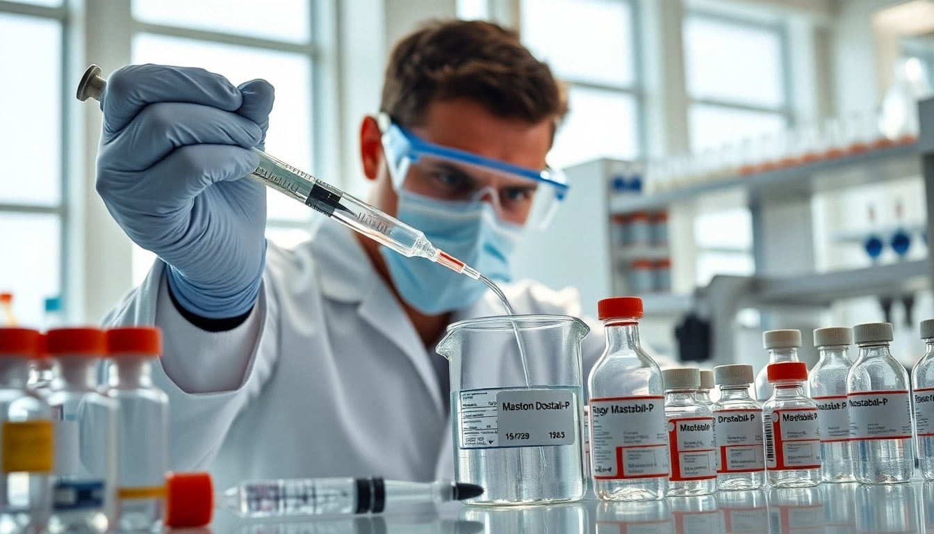 Drostabal-P Masteron Propionate wordt nauwkeurig gemeten door een chemicus in een laboratorium.
