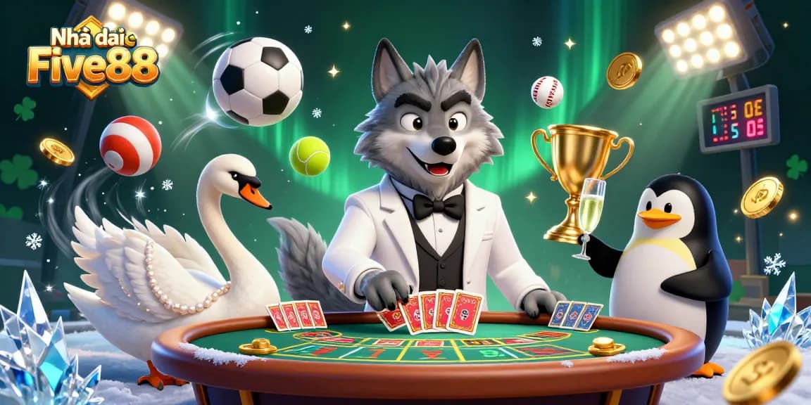 Engaging scene with Nhà cái Five88 featuring dynamic characters in a lively casino atmosphere.