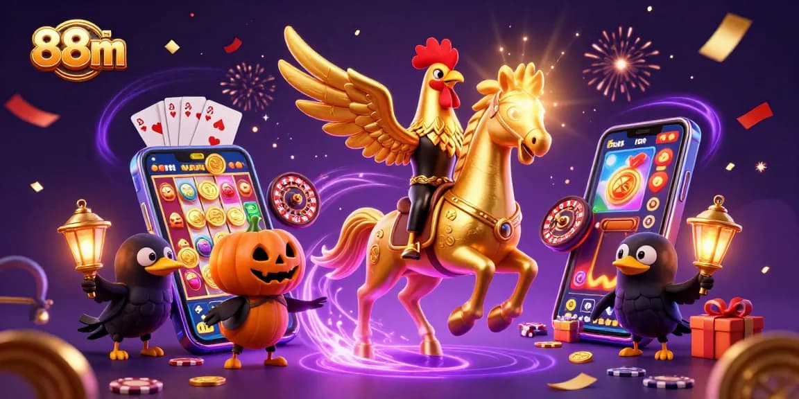 Win big with 88m slots featuring golden rooster and magical casino scenes.