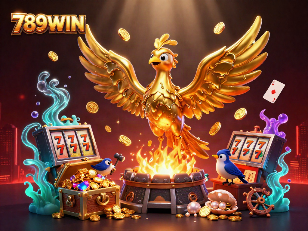 Experience thrilling gameplay at 789WIN with a vibrant golden phoenix symbolizing luck.