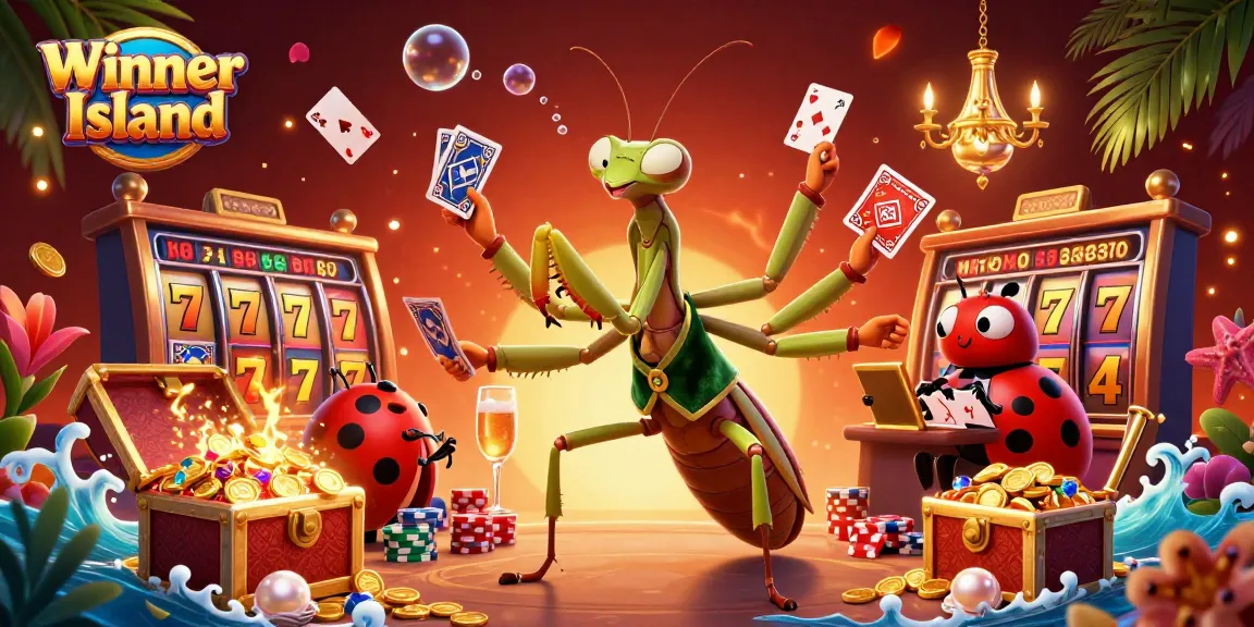 Experience thrilling gameplay at Winner Island Casino with vibrant characters and dynamic casino elements.
