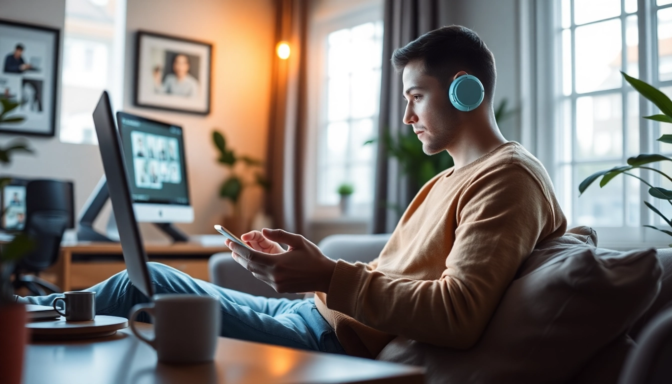 Sexting AI interaction in a modern home office, showcasing technology and warmth.