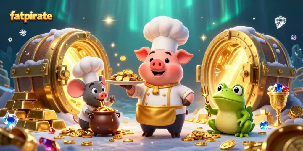 Experience the excitement at fatpirate casino with gold coins and vibrant gaming elements in this dynamic scene.