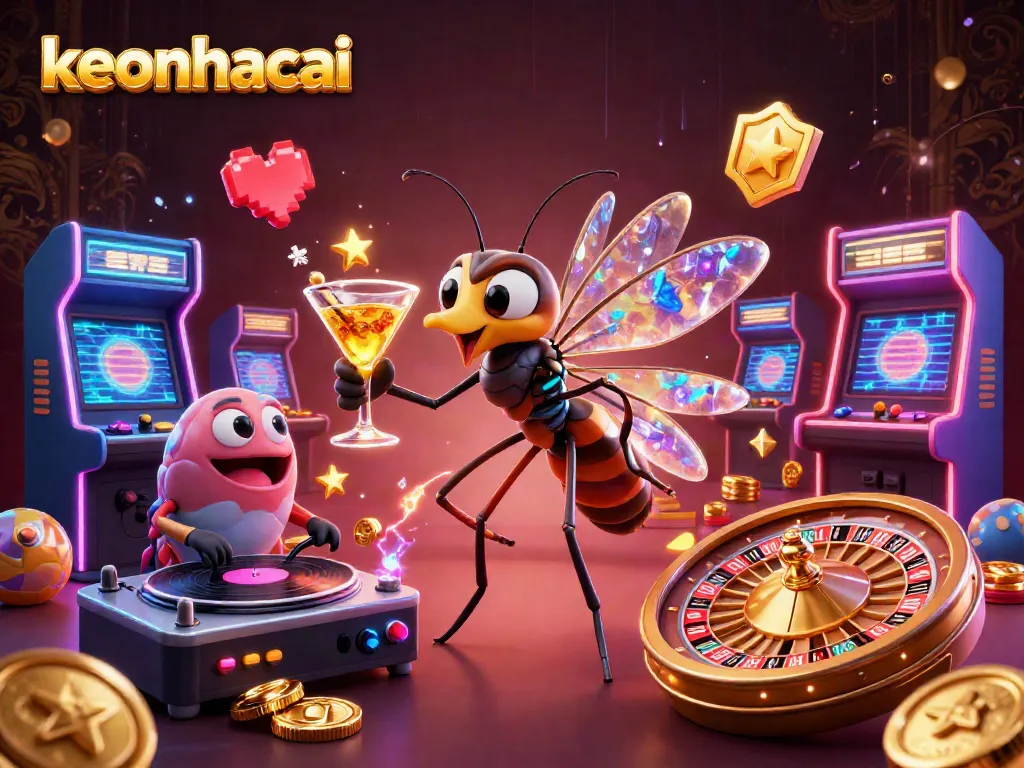 Experience the vibrant keonhacai gaming world with animated characters and casino elements alive.