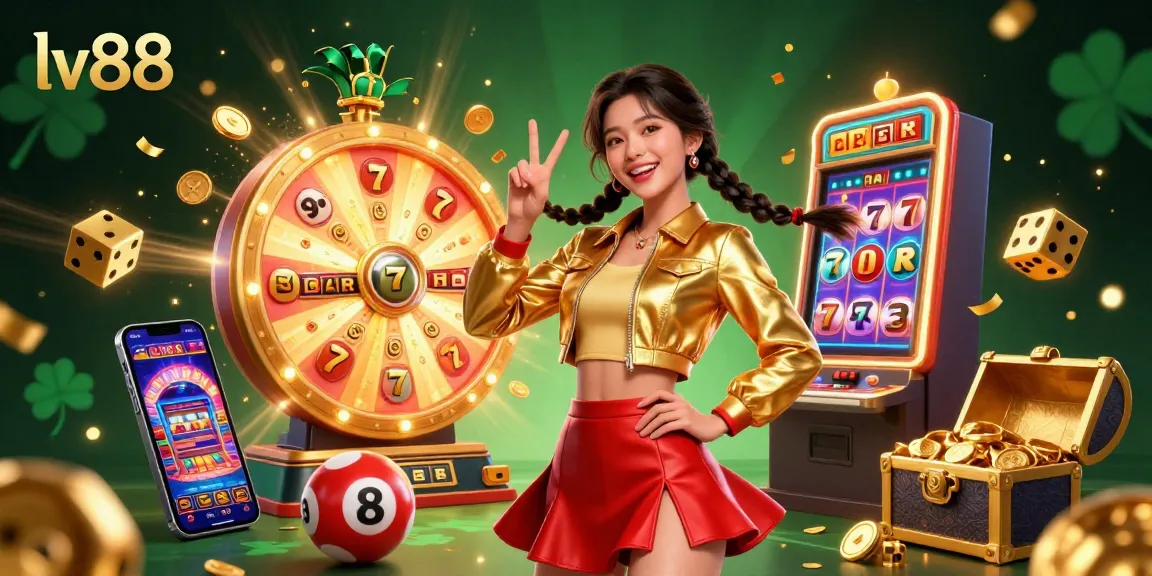 Join the thrilling adventures of lv88 as vibrant slot machines and lottery balls captivate the gaming atmosphere.