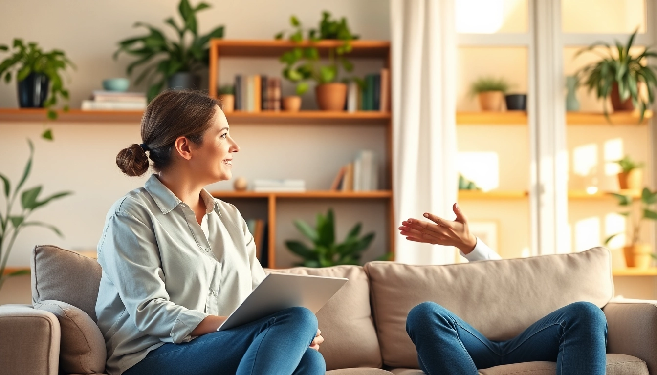 Couple sharing mental health tips in a cozy living room to promote well-being.