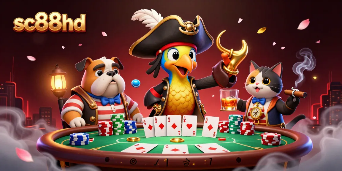 Experience thrilling poker action with sc88hd in this vibrant pirate-themed illustration
