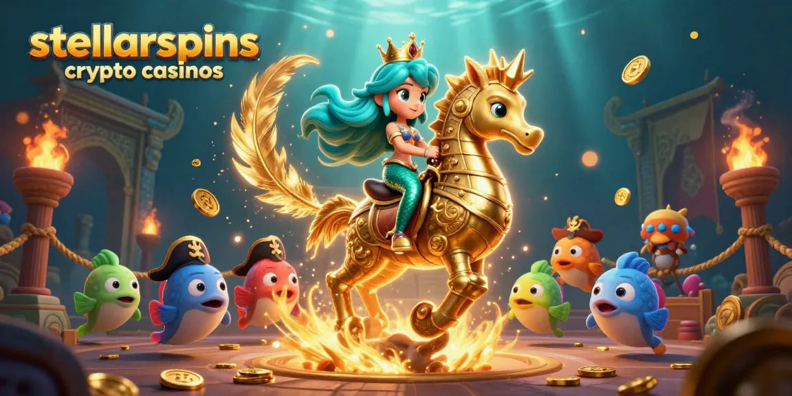 Engage with stellarspins crypto casinos in this vibrant underwater 3D scene filled with treasures.