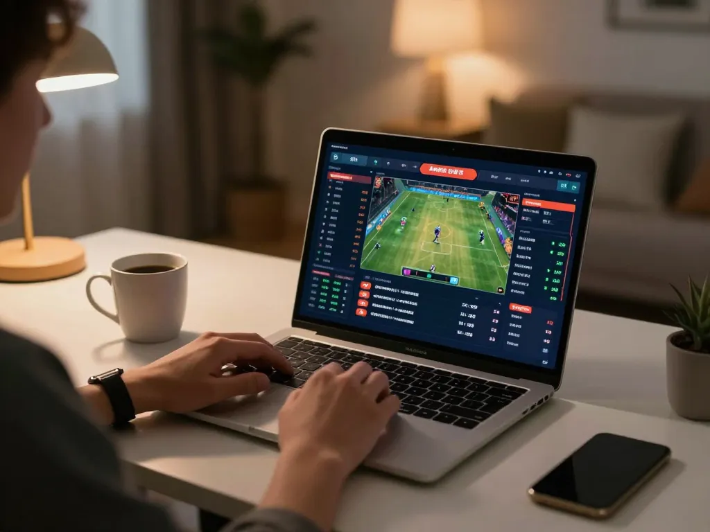 Engaging in sports betting on 789 bet with dynamic interface and casual home setting