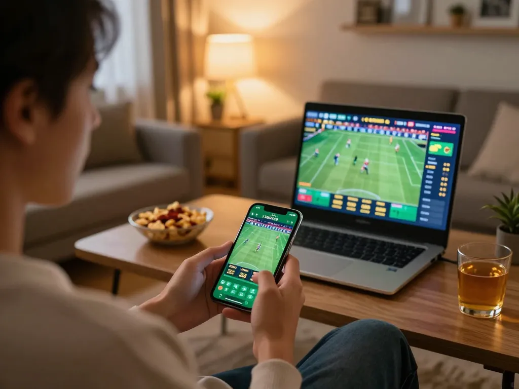 Engaged user placing bets on the trang chủ LLwin sports betting app during a home gaming session.