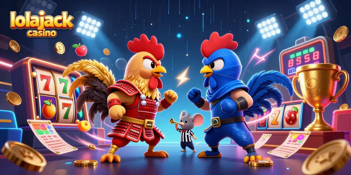 Experience thrilling moments at lolajack casino with dynamic slot games featuring animated roosters and casino elements.
