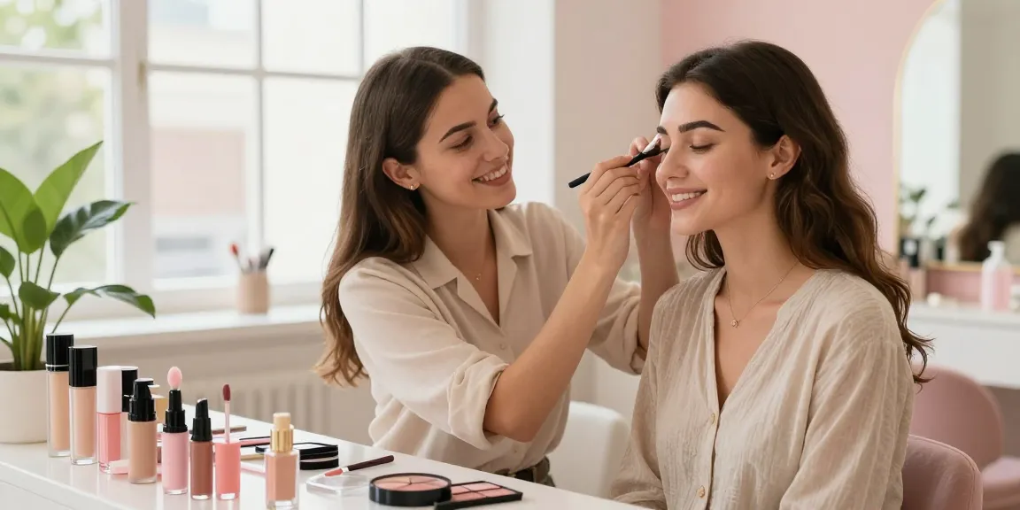 Permanente make-up wenkbrauwen aanbrengen in een heldere, uitnodigende salonsfeer.