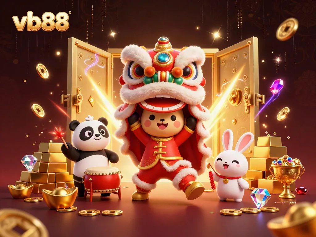 Experience exciting jackpots and wins at vb88 in this vibrant casino scene with lucky symbols and playful characters.