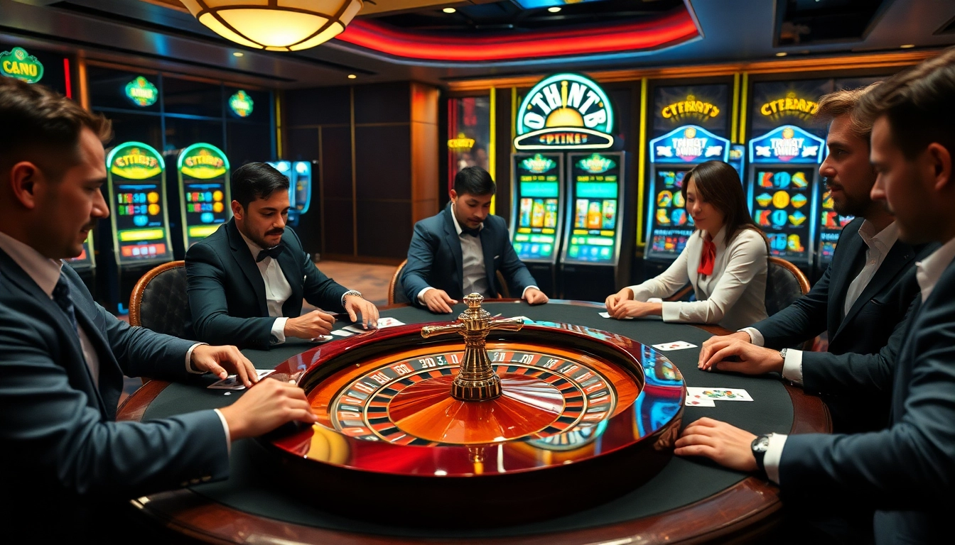 This vibrant casino scene captures intense poker excitement at https://debet678.com/ with skilled players and luxury decor.
