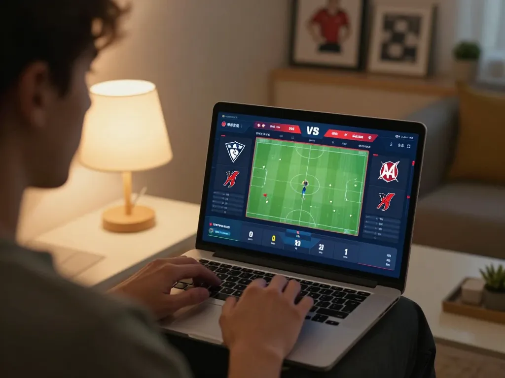 Excited bettor exploring sports betting options on alo8 from a stylish living room.