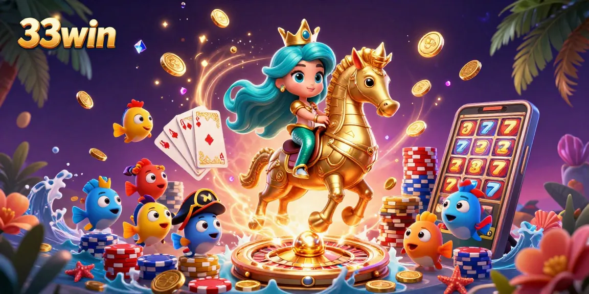Engage with the vibrant 33win casino scene featuring the mermaid princess amidst lucky gaming elements.
