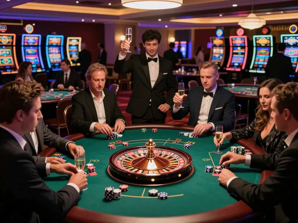 Players enjoying exciting games at max88 casino with vibrant roulette wheel and festive atmosphere.