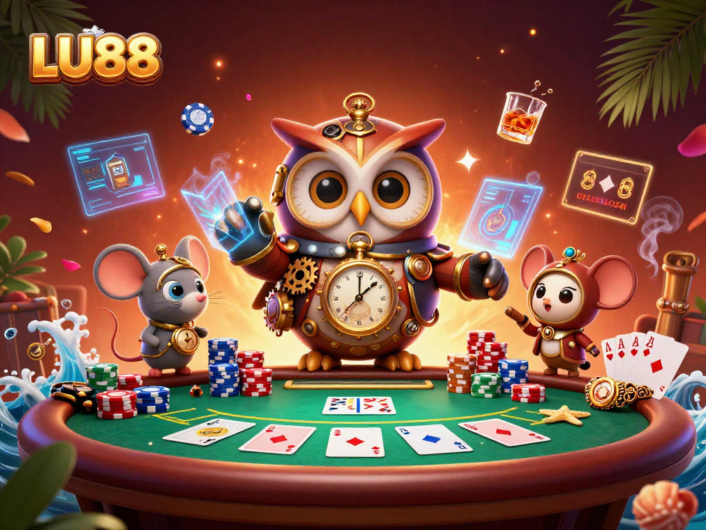 Experience thrilling gameplay at LU88 with a lively scene showcasing poker excitement and casino elements.