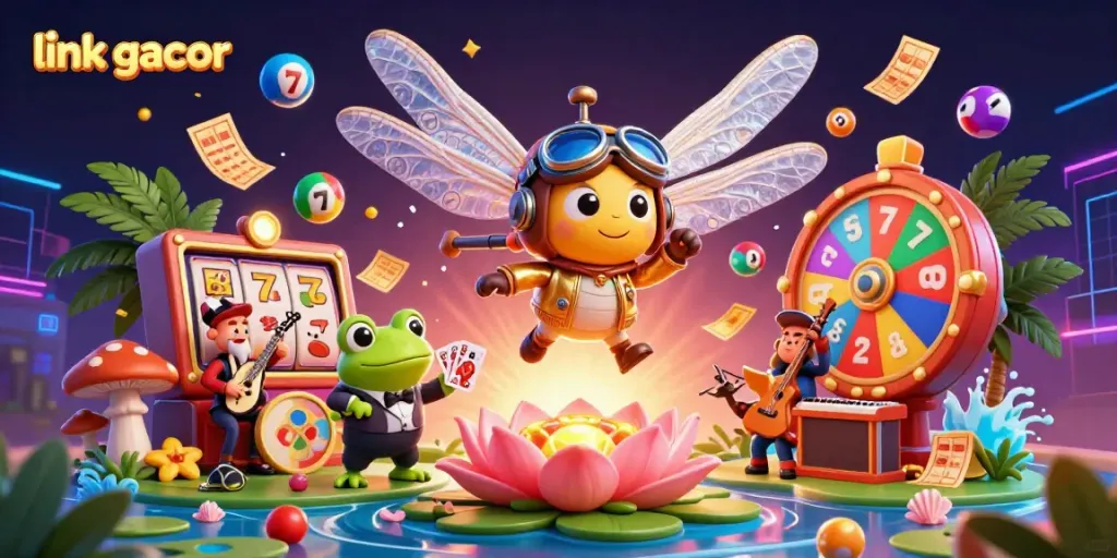 Experience jackpot thrills with link gacor in a vibrant 3D casino scene featuring dynamic characters and game elements.