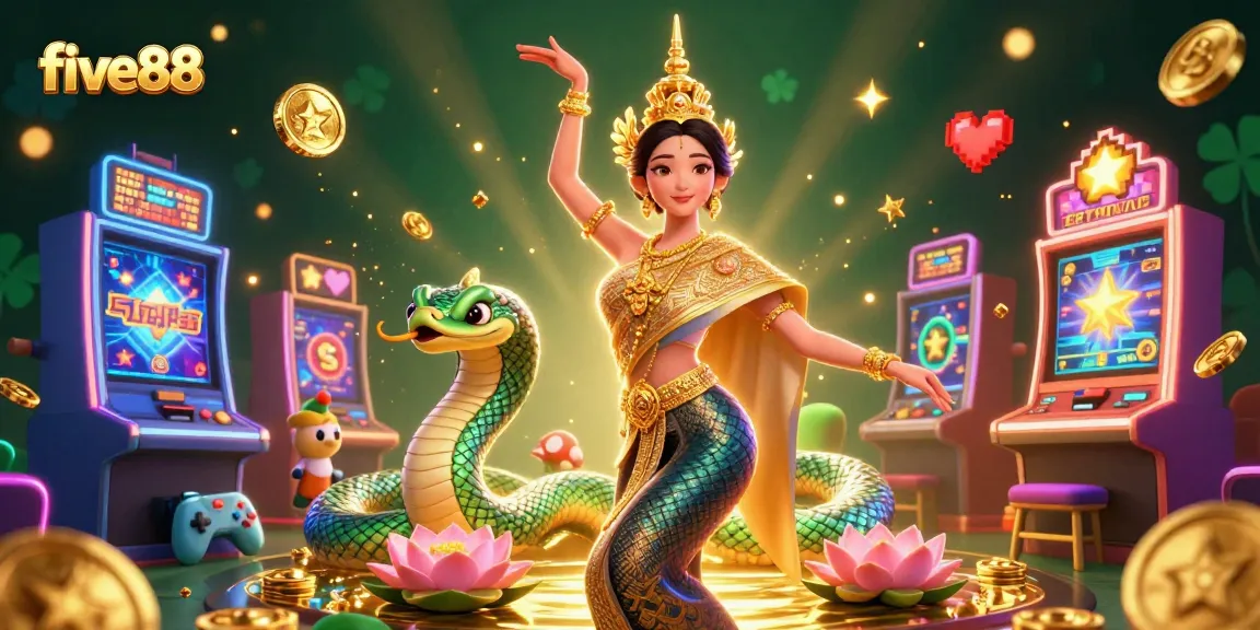 Engage in thrilling slots at five88 with vibrant casino-themed illustration showcasing excitement.