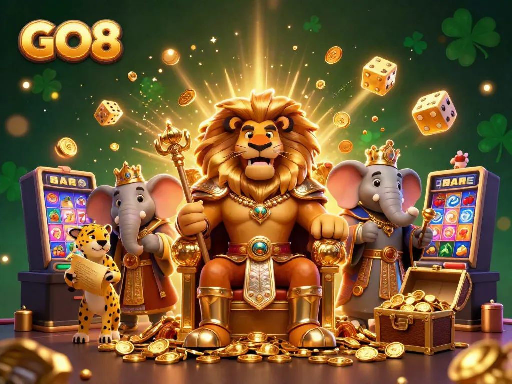 Experience the excitement of GO8 with a dynamic casino-themed 3D illustration, showcasing captivating characters and vibrant game elements.
