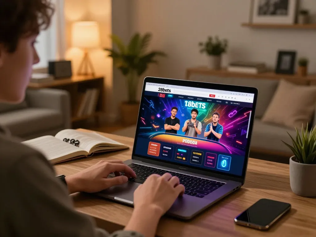 Engage with 28bets online gameplay on a laptop in a cozy home office atmosphere