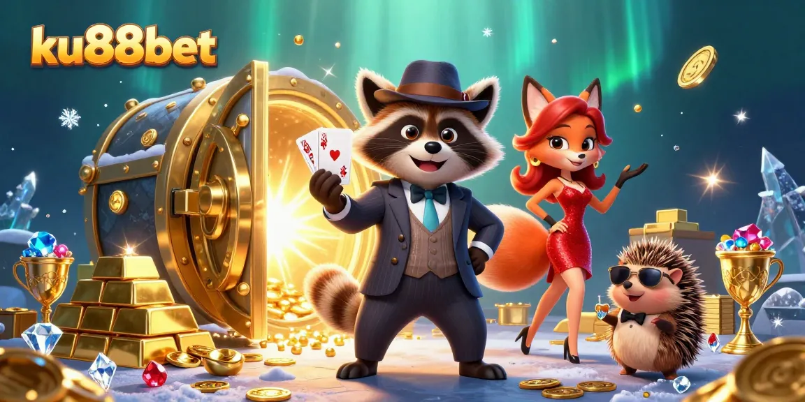 Experience exciting casino adventures with ku88bet as charming raccoon and friends enjoy gaming riches.