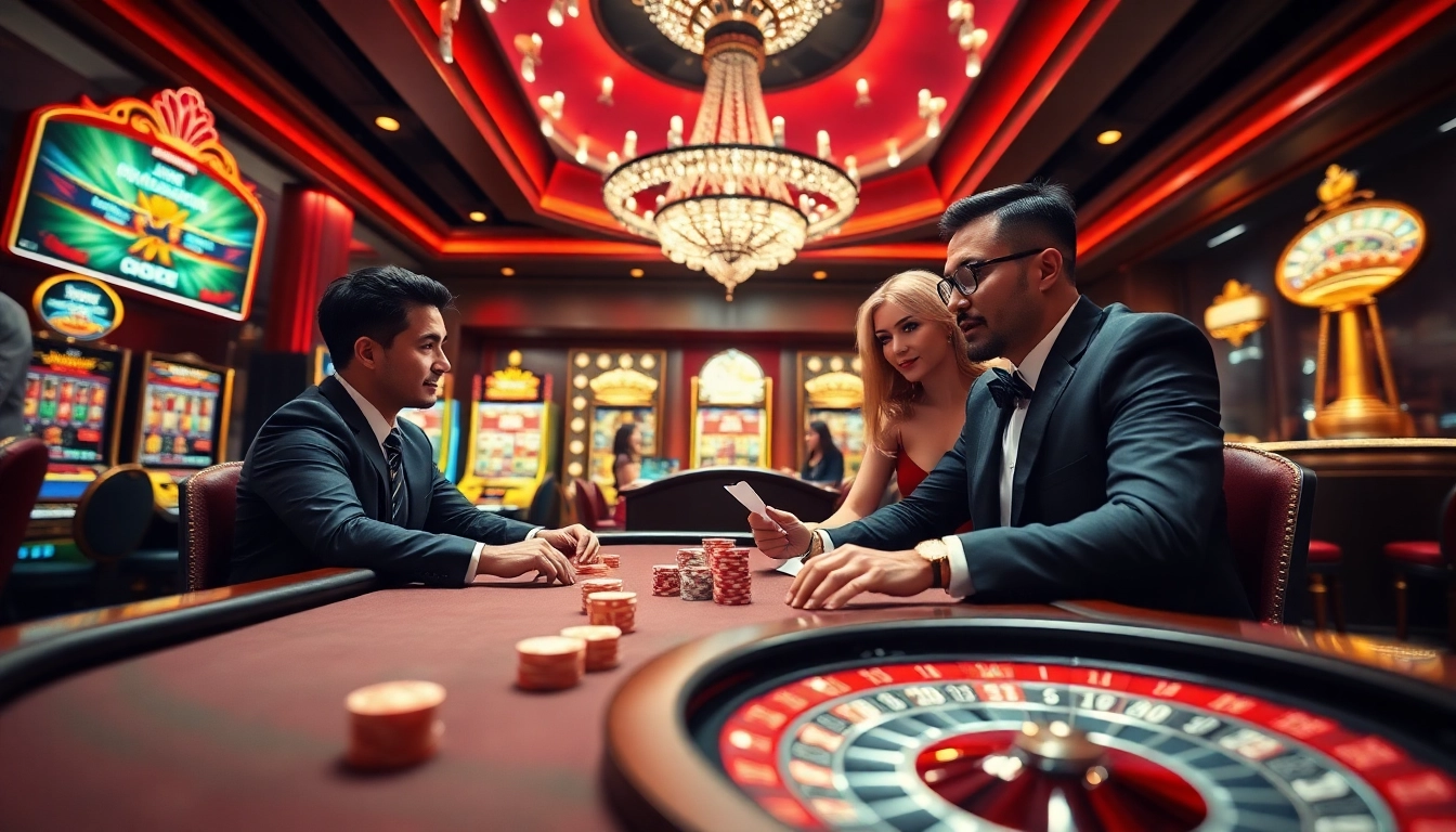 Experience the thrill of playing at S8 with an upscale casino scene featuring poker activity and slot machines.