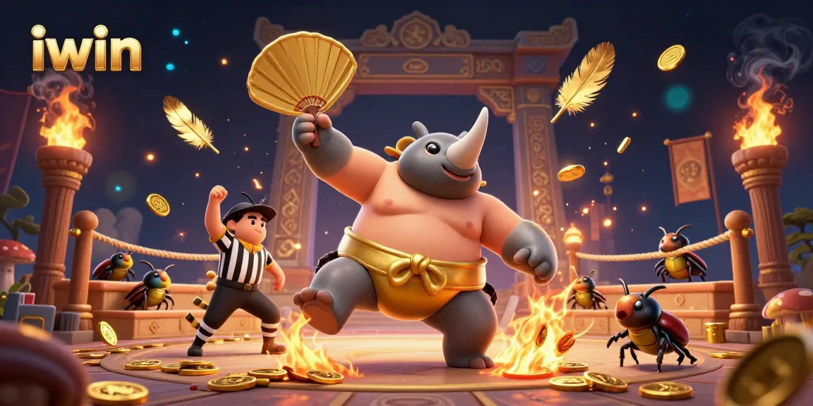 iwin champions clash in a sumo-style arena with golden coins flying