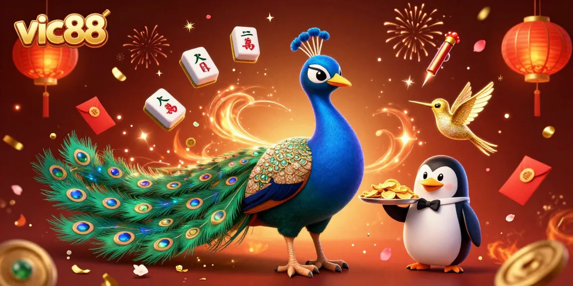 Join the exciting world of vic88 casino with vibrant characters, golden chips, and festive elements.