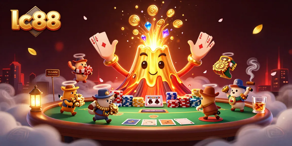 Bettors enjoying thrilling games at lc 88 with colorful poker elements and exciting winnings surround them.