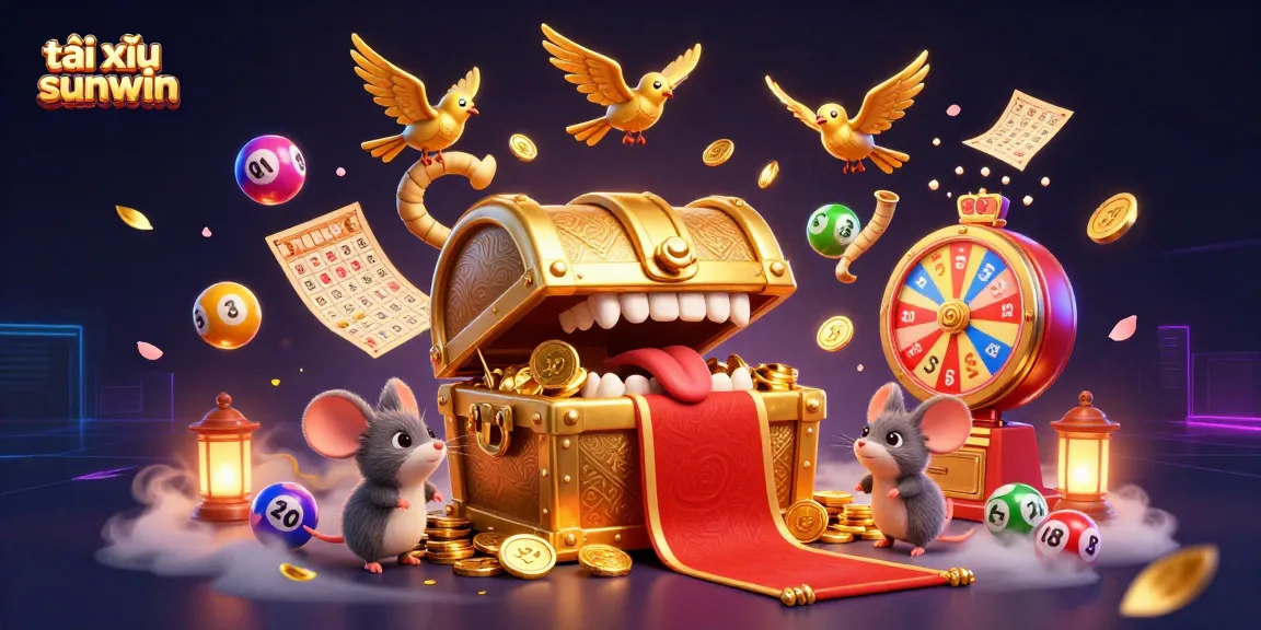 Luring adventurer mice with the promise of riches in a vibrant tài xỉu sunwin fantasy scene, amid colorful lottery elements.