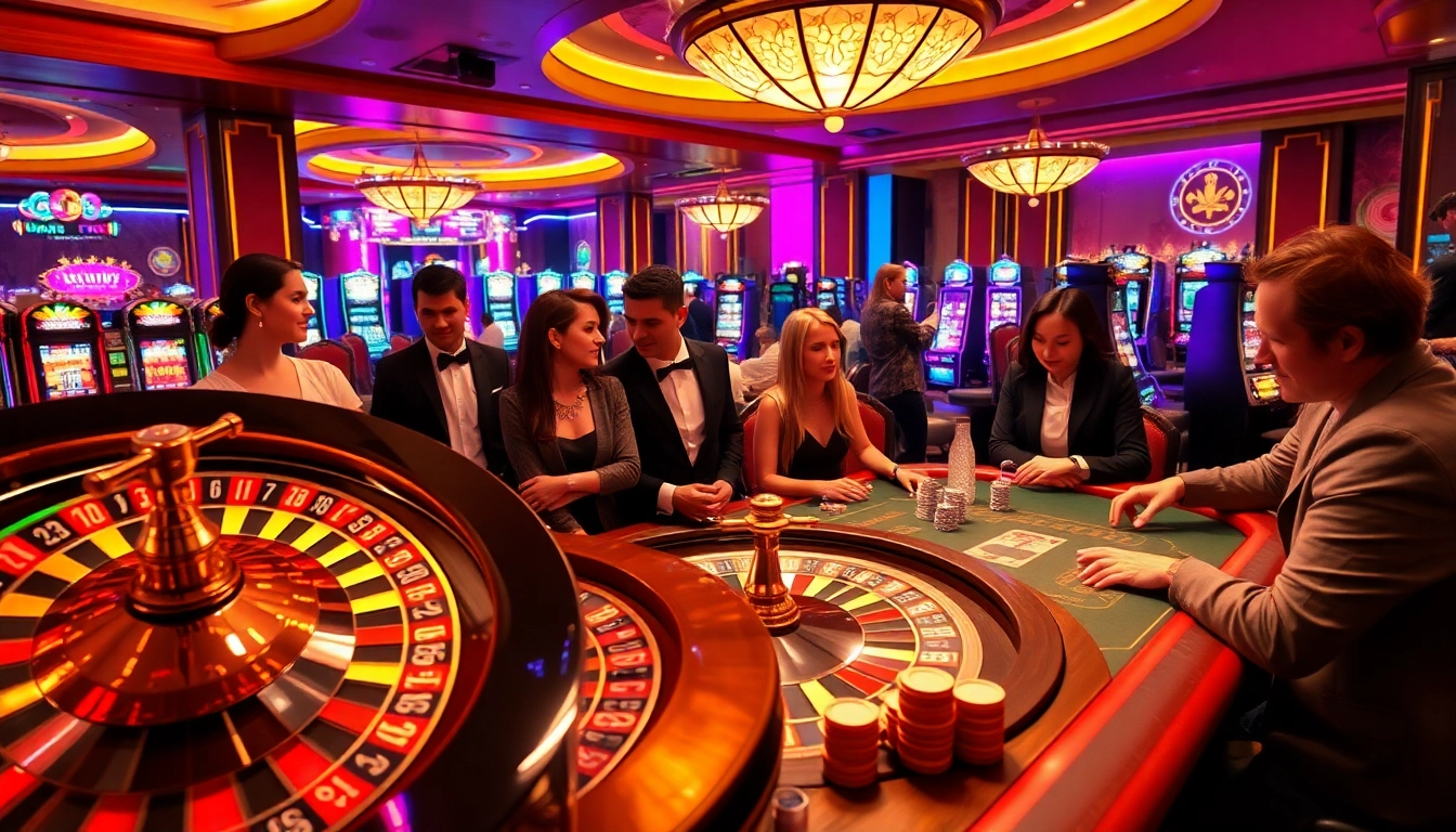 Go8 players enjoying high-energy table games in a luxurious casino setting.