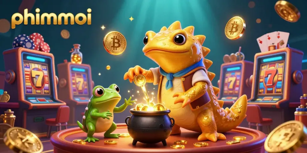 Experience phimmoi as the giant salamander alchemist creates gold coins in a vibrant casino atmosphere.