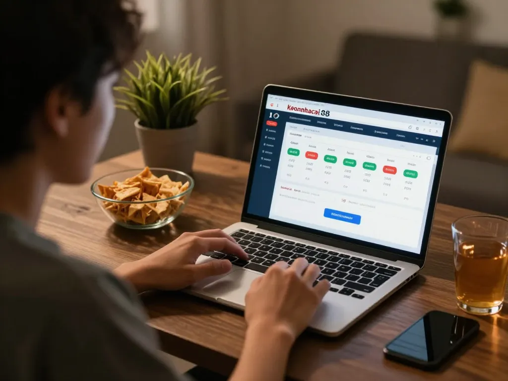 Engaged user placing bets on keonhacai 88 sports betting platform during an evening gaming session