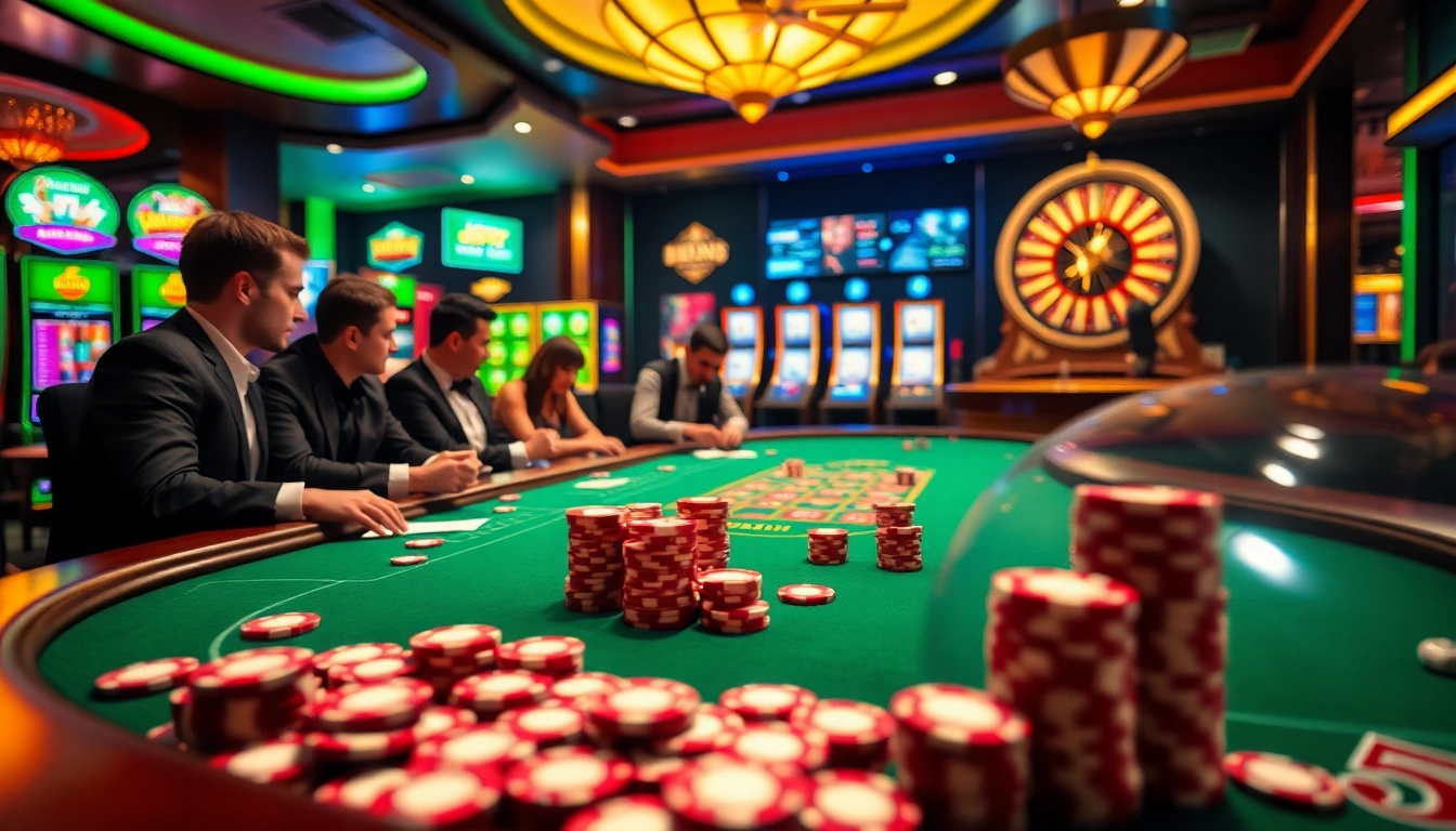 Engaged players enjoy poker at the vibrant table, featuring visuals from https://nk88s.net/ for an immersive gambling experience.