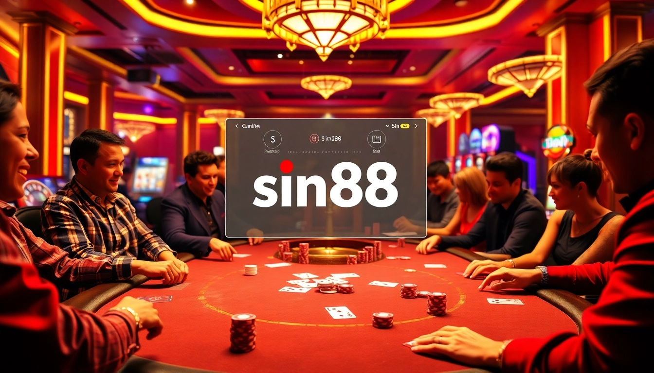 Players engaged in thrilling poker action and betting at sin88 casino.