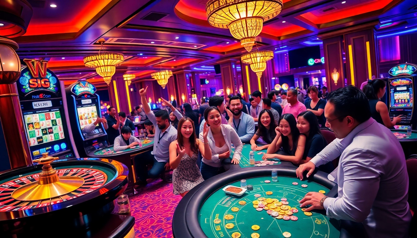 Experience the excitement of casino gaming at https://nk88.bio/, showcasing players at vibrant gaming tables.